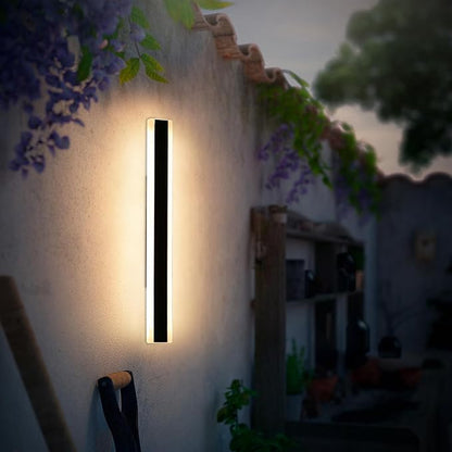 Modern Long Wall Sconces, 31.4inch Patio Wall Lights, 3000K Warm White Light, Black Minimalist Style, White Frosted Acrylic Panel, IP65 Waterproof Outdoor Wall Light Fixture for House, Garage, Garden