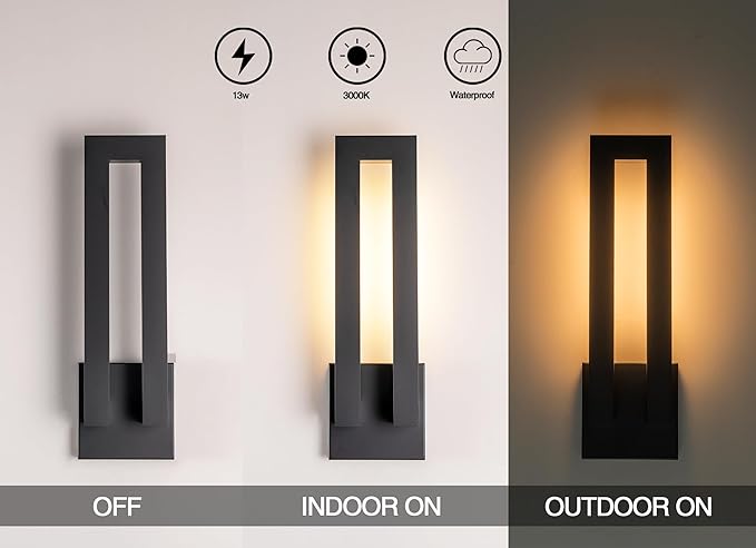 Modern Outdoor Wall Lights, 18 inch LED Long Wall Sconce, Black Exterior Led Porch Light Fixture Wall Mount, Waterproof Outdoor Sconce Lighting for House, Patio