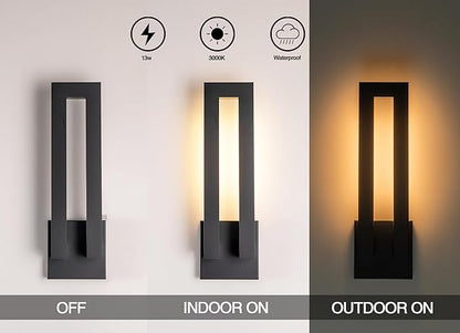 Modern Outdoor Wall Lights, 18 inch LED Long Wall Sconce, Black Exterior Led Porch Light Fixture Wall Mount, Waterproof Outdoor Sconce Lighting for House, Patio