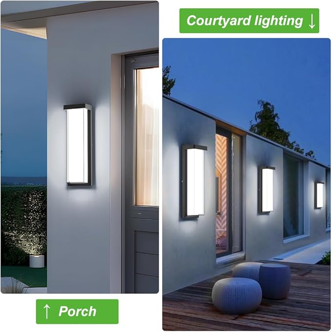 Sytmhoe LED Outdoor Wall Light Fixture,16in Dimmable Modern Porch&Patio Wall Light Fixture,6000K Black Exterior Sconce Light Mounted for House Garage Porch Courtyard(2Packs)