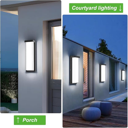Sytmhoe LED Outdoor Wall Light Fixture,16in Dimmable Modern Porch&Patio Wall Light Fixture,6000K Black Exterior Sconce Light Mounted for House Garage Porch Courtyard(2Packs)