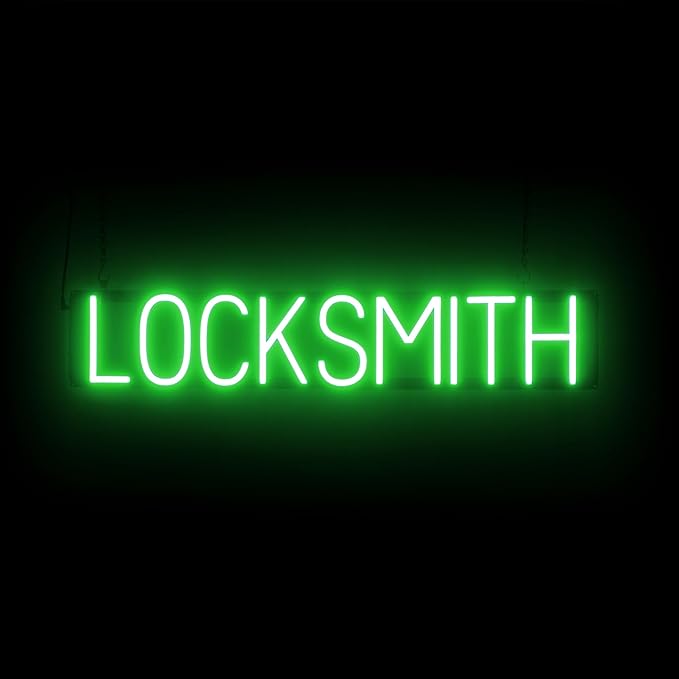 SpellBrite LOCKSMITH Sign | Neon Locksmith Sign Look, Green LED Light Source | 33.7" x 6.3"