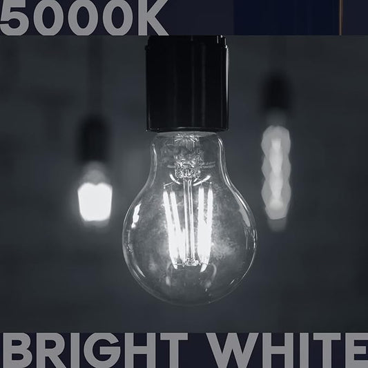 LUXRITE Vintage A19 LED Light Bulbs 100 Watt Equivalent, 1600 Lumens, 5000K Bright White, Dimmable Edison Light Bulbs, 12W, Damp Rated, UL Listed, Clear Glass Filament Bulb, E26 Medium Base (2 Pack)
