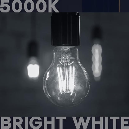LUXRITE Vintage A19 LED Light Bulbs 100 Watt Equivalent, 1600 Lumens, 5000K Bright White, Dimmable Edison Light Bulbs, 12W, Damp Rated, UL Listed, Clear Glass Filament Bulb, E26 Medium Base (6 Pack)