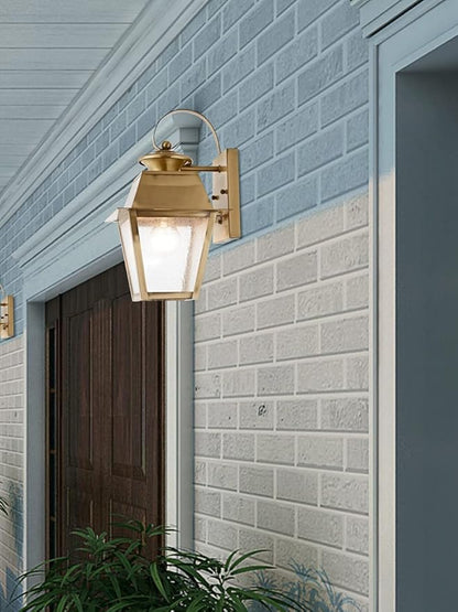 Livex Lighting 2162-01 Transitional One Light Outdoor Wall Lantern from Mansfield Collection Finish, Antique Brass, 7.5" W x 12.5" H