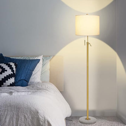 【Upgrade】Gold Floor Lamps for Living Room, 55"-67" Height Adjustable Modern Standing Lamp with Marble Base, Pull Chain Switch, 3-Way Dimmable Tall Pole Lamp for Bedroom Office Reading, Bulb Included