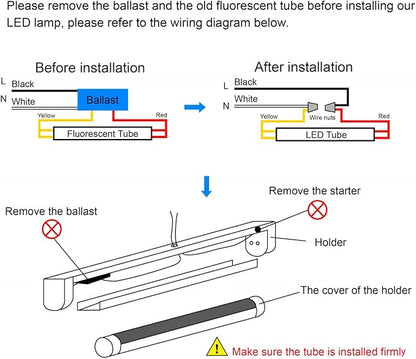 LightingWill LED T8 Light Tube 4FT, Daylight White 5000K, Dual-End Powered Ballast Bypass, 2000Lumen 18W (40W Equivalent Fluorescent Bulb Replacement), Clear Cover, AC85-265V Lighting Fixture, 1 Pack