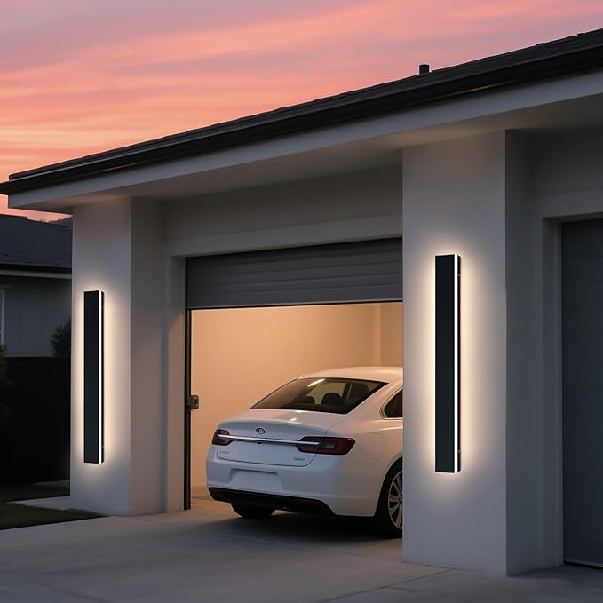 Upgrade Widened 2 Pack Modern Outdoor Wall Lights, 39.3inch Long Linear LED Wall Sconce, 3000K Warm White, IP65 Waterproof, 36W, Minimalist Black Exterior Lamp Fixture for Porch, Garden, Balcony