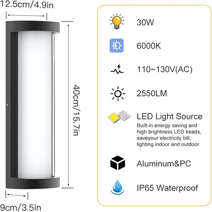 Sytmhoe Outdoor Wall Light 2Packs,Waterproof Exterior Wall Sconce with Aluminum& Dual PC,10-100% Dimming Black Modern LED Porch Light for House,Courtyard,Garage,Garden (2-Pack, 6000k)
