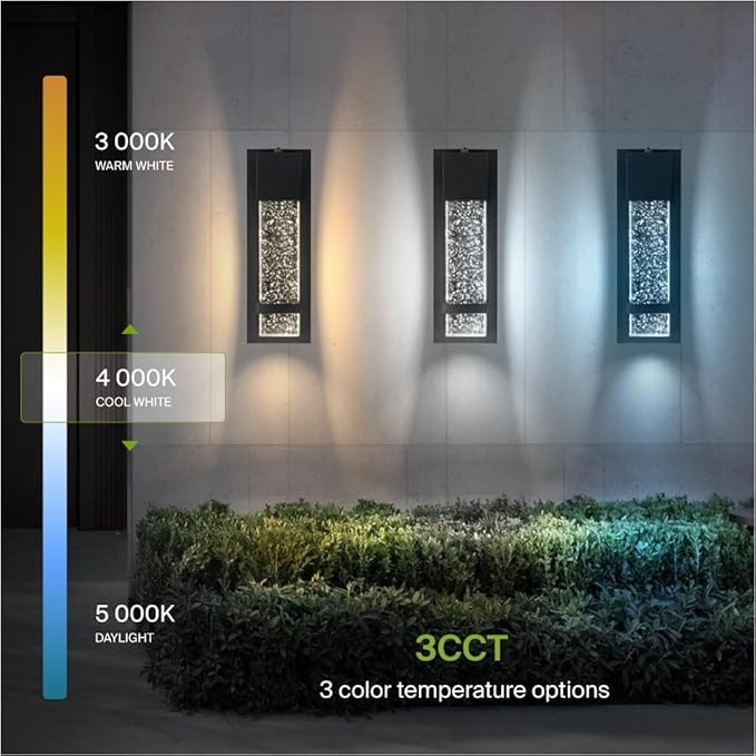 ASD LED 13" Bubble Glass Wall Light Fixture, Outdoor Dusk to Dawn Sconce | 3CCT, Waterproof, Photocell, ETL Listed | 12W 500LM 3000-5000K 120V | Exterior Lantern, Porch Lighting | Black