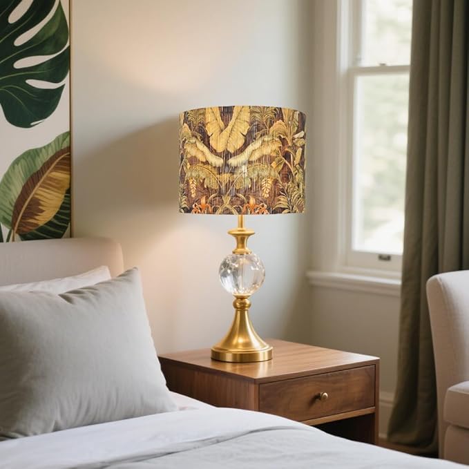 Floral Lamp shade for table lamps and floor lamps Bamboo Made With Tropical Plants green Design, Art deco drum lamp, Rustic And Elegant(11.8 * 9Inch) (Tropical Leaf A)