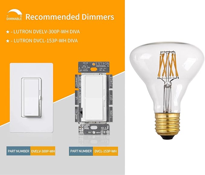 Vintage LED Edison Bulb R80/BR30 8W Dimmable Filament Bulb, LED Flood Light Reflector Bulb, 2700K Warm White E26 750Lumen, 70W Equivalent (6 Pack)
