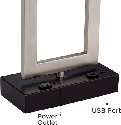 360 Lighting Todd Modern Table Lamp with Hotel Style USB and AC Power Outlet in Base 30" Tall Brushed Nickel Rectangle White Shade for Living Room Bedroom House Bedside Nightstand Home