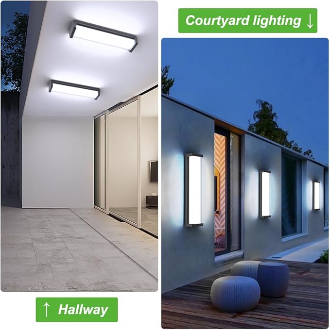 Sytmhoe 23.6in Outdoor Wall Lights 2Packs,10%-100% Dimming LED Modern Patio Wall Light Fixture, Black Exterior Sconce for Garage Courtyard Commercial House(6000K)