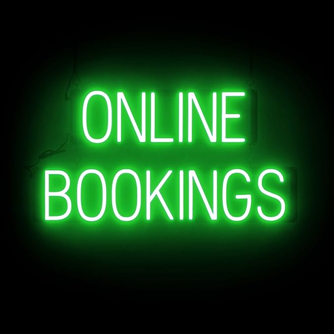 SpellBrite ONLINE BOOKINGS Sign | Beauty-Related Sign with Neon Look, Green LED Light Source | 29.6" x 15.0"
