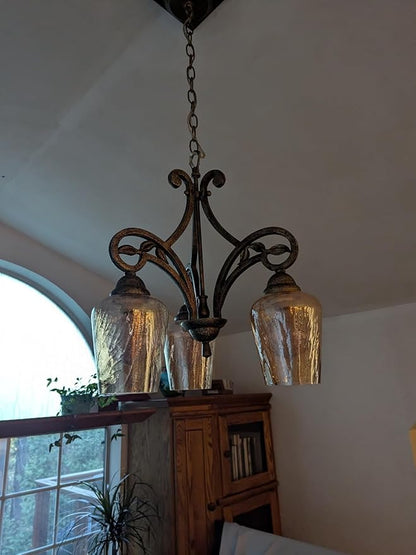 Wine Glass Lamp Shade for Lighting Fixture, 6.3" Height, 1-5/8 Inch Fitter, 3 Pack Clear Amber Crackle Effect Glass Replacement Globe Shade
