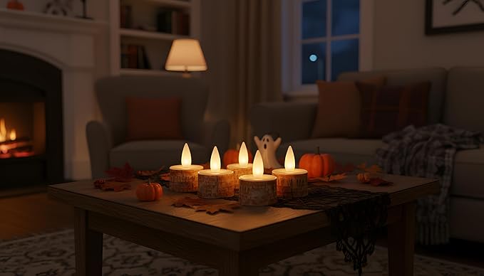 Rechargeable Flameless Candle with Remote Timer, 3D Moving Flame Real Wax Led Candles (Includes Remote Control, Charging Base, and USB Cable) (Rech-6Tealight-Palm Bark, 1.4in)