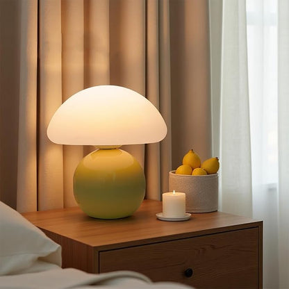 Cute Small Mushroom Lamp, PE Lampshade, Ceramic Spherical Base, Adjustable Light Color and Brightness, Safe USB Powered, Energy-Saving LED Mushroom Light for Bedroom Living Room (Cream)