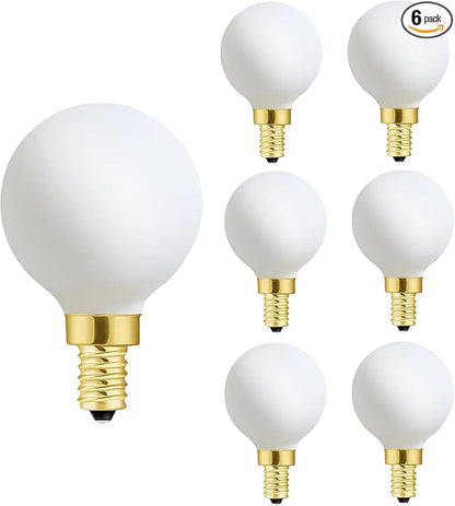 XININSUN Frosted G16.5 globe light bulb,e12 Round Candelabra Bulb 40 watt,4W Chandelier Light Bulbs,Milky White Candelabra LED Bulb,Dimmable,4W 3000K Soft White 400lm,6Pack