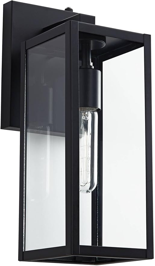 John Timberland Titan Modern Outdoor Wall Light Fixtures Set of 2 Mystic Black Rectangular Box Frame Dusk to Dawn 14" Clear Glass Panels for Post Exterior Barn Deck House Porch Yard Patio