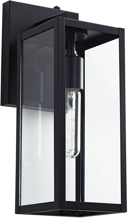 John Timberland Titan Modern Outdoor Wall Light Fixtures Set of 2 Mystic Black Rectangular Box Frame Dusk to Dawn 14" Clear Glass Panels for Post Exterior Barn Deck House Porch Yard Patio