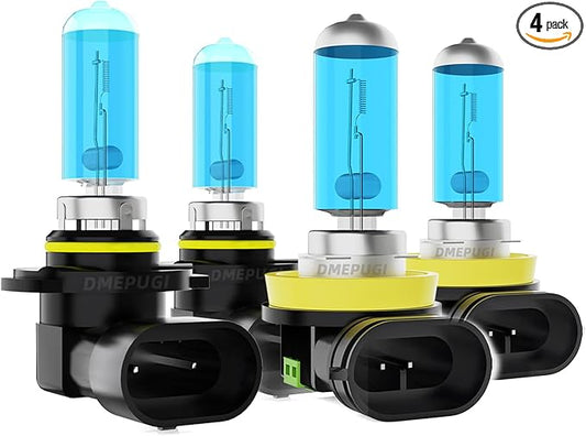 Compatible With Honda Civic 2016-2020 halogen headlight bulbs, 9005/HB3/H10 High Beam + H11/H8/H9 Low Beams, Plug N Play,Pack of 4