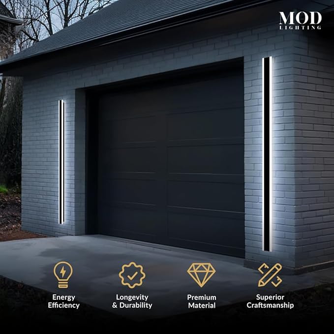 𝗠𝗢𝗗 𝗟𝗜𝗚𝗛𝗧𝗜𝗡𝗚 Haylen | Waterproof Outdoor Wall Light, LED Dimmable with Remote 3000K-6000K, Long Outdoor Porch Lights, Wired Lighting Fixture, Patio Exterior Wall Sconce, 1-Pack (Black, 79")
