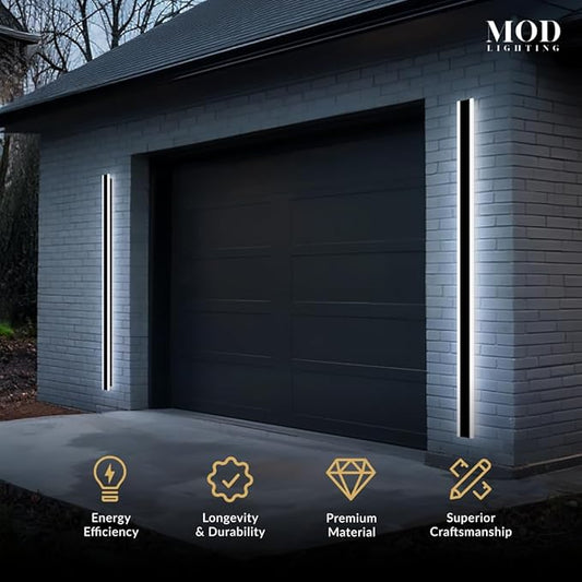𝗠𝗢𝗗 𝗟𝗜𝗚𝗛𝗧𝗜𝗡𝗚 Haylen | Waterproof Outdoor Wall Light, LED Dimmable with Remote 3000K-6000K, Long Outdoor Porch Lights, Wired Lighting Fixture, Patio Exterior Wall Sconce, 1-Pack (Black, 79")