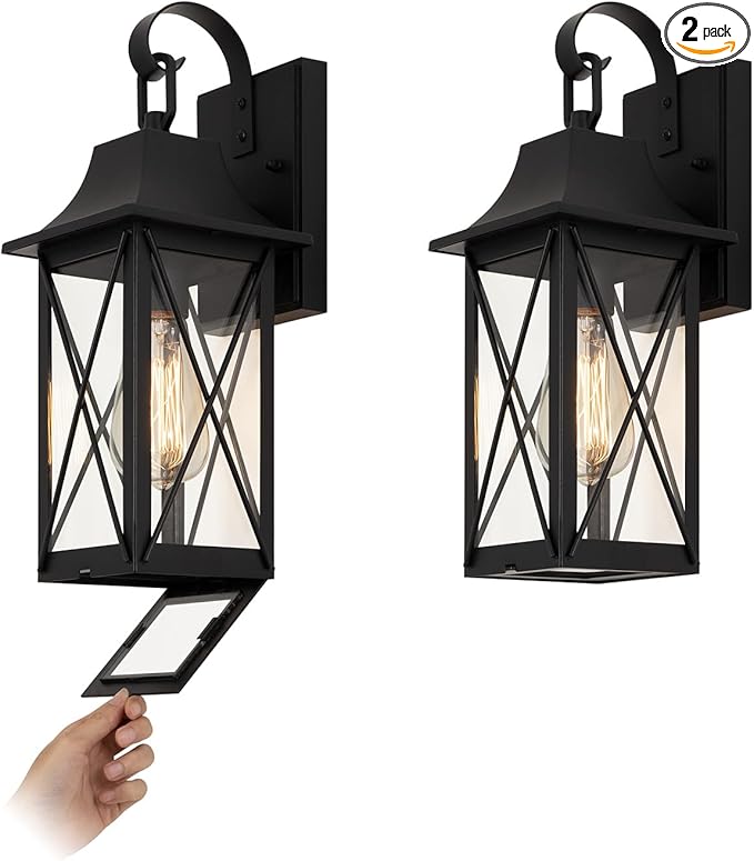 mirrea 15-inch Outdoor Porch Wall Light for House, Waterproof Exterior Sconce for Patio, Wall Mount Lighting Fixture for Front Door, Permanent Outside Lamp for Garage, Matte Black, Set of 2