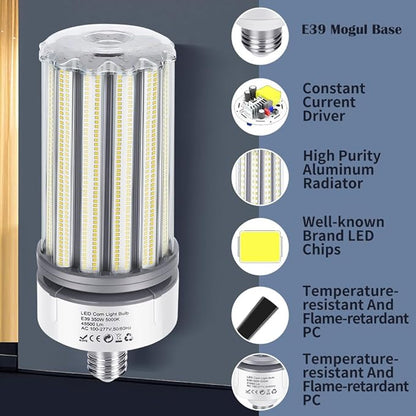 350W LED Corn Bulb E39 Mogul Base 2 Pack, 1400W Equivalent Bulbs, 45,500 Lumen Replacement Metal Halide/HID/HPS,5000K Daylight for Large Area Lights Gym Warehouse Parking Bay Light