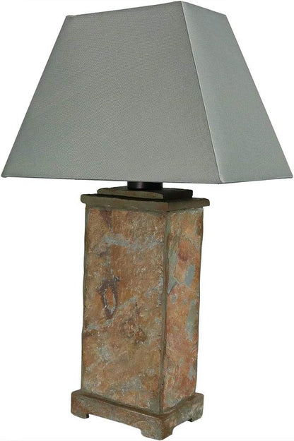 Sunnydaze 24" Outdoor Table Lamp - Weather-Resistant Natural Slate Light for Indoor or Outdoor Use - Gray Cotton Lampshade - Stone