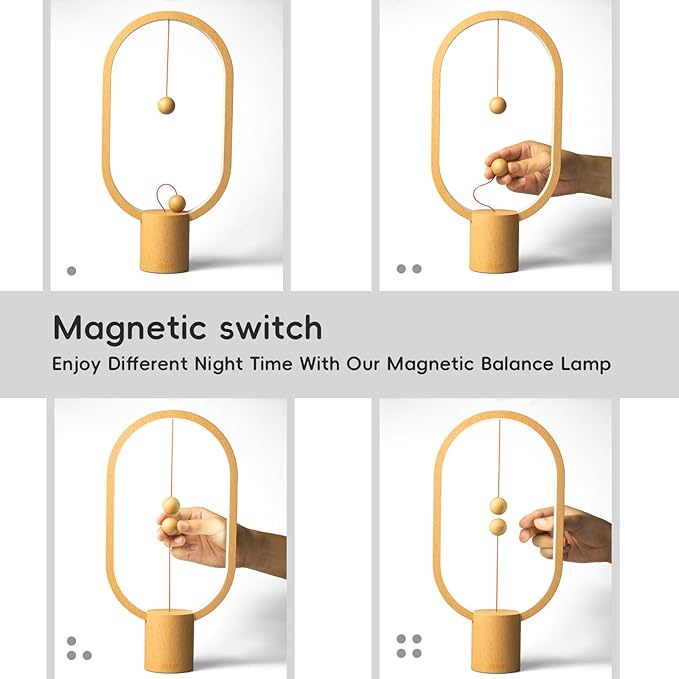 Table Lamp for Bedroom - Balance Lamp,Bedside Lamp with Touch Dimmer,Christmas Gifts,Nightstand Lamp,3 Level Brightness Rechargered Night Light for Home,Office,College Dorm (Wood Color)