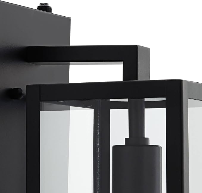 John Timberland Titan Modern Outdoor Wall Light Fixtures Set of 2 Mystic Black Rectangular Box Frame Dusk to Dawn 14" Clear Glass Panels for Post Exterior Barn Deck House Porch Yard Patio