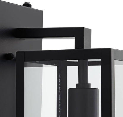 John Timberland Titan Modern Outdoor Wall Light Fixtures Set of 2 Mystic Black Rectangular Box Frame Dusk to Dawn 14" Clear Glass Panels for Post Exterior Barn Deck House Porch Yard Patio