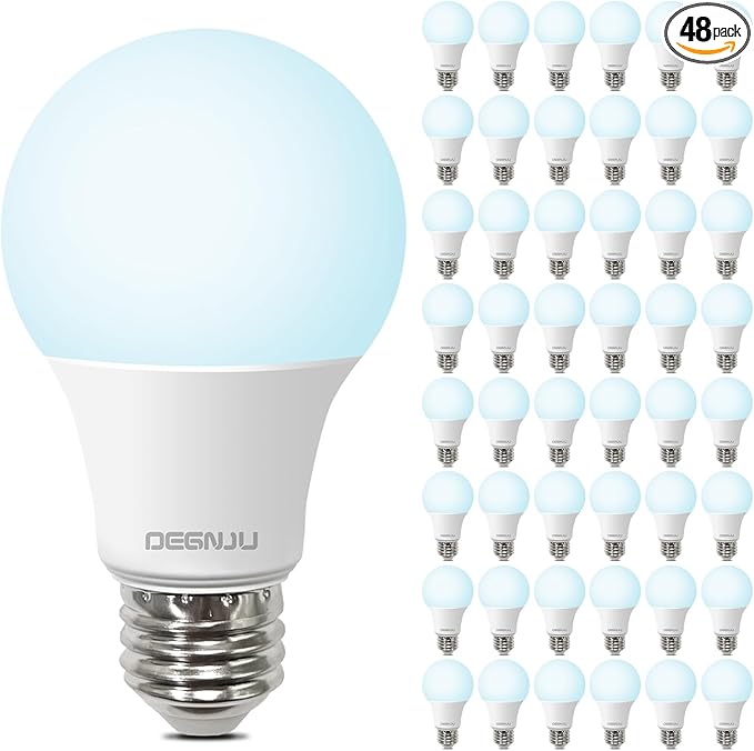 LED Light Bulbs Daylight 5000K, 60 Watt Equivalent LED Bulbs, A19 Standard Bulbs, 800 LM, 15000 Hours, E26 Base, Non-Dimmable, 8W LED Bulbs for Bedroom Living Room 48 Pack
