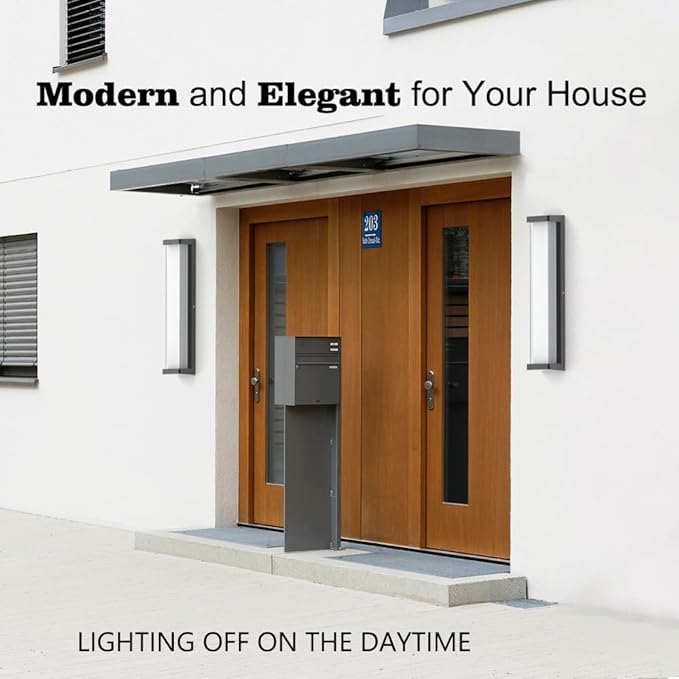 Sytmhoe 10%-100% Dimming Exterior Garage Lights,23.6in Dimmable LED Modern Patio Wall Light Fixture, Rectangle Black Aluminum+Dual PC Wall Sconce for Garage Bathroom Room Courtyard House(3000K)