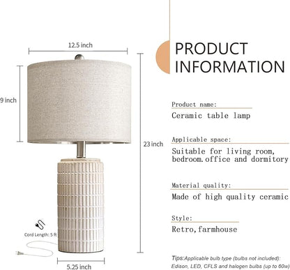 PoKat 23" Modern Ceramic Table Lamp Set of 2 for Living Room White Desk Lamps for Bedroom Farmhouse Bedside Nightstand Lamp House Warming Gifts New Home Decor End Table Lamps Gifts for Women Mom Beige