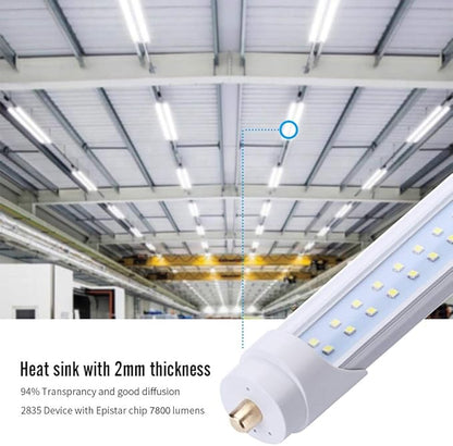 SOMLIGHT 8 Foot LED Bulb,65W 7800lm 6000K, 8FT T8 T10 T12 LED Tube Lights, FA8 Single Pin LED Double Row Lights, Clear Cover, 8 Feet LED Bulbs to Replace Fluorescent Light Bulbs (4Pack)