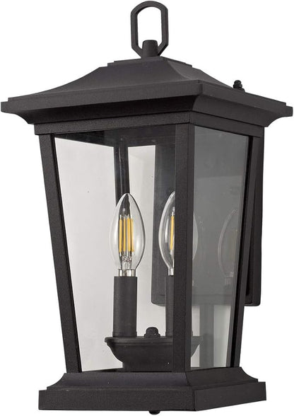 Outdoor Wall Lantern, Large Exterior Waterproof Wall Sconce Light Fixture, Black Anti-Rust Outside Porch Sconce Lights with Clear Glass