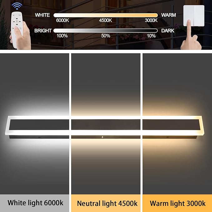 1 Pack 31.5 Inch Long Outdoor Modern LED Wall Light, 3000K-6000K Dimmable Outdoor Wall Sconces IP65 Waterproof Wall Mount Lighting Fixture Rectangular Black Wall Lights for Porch Garage