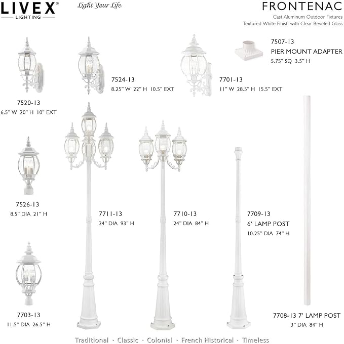 Livex Lighting 7526-13 Outdoor Post Top Light with Clear Beveled Glass Shades, White
