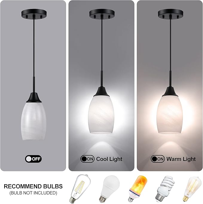 Mini Glass Pendant Light,4.72" Black White Hanging Lights 3-Pack Handblown White Oval Art Glass Hanging Pendant Light for Kitchen Island,Dining Room,Living,Foyer,Hallway, Entry