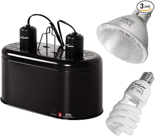 REPTI ZOO Reptile Heat Lamp Reptile Light Fixture Combo Pack, 100W UVA Turtle Basking Spot Lamp Reptile Heat Bulb & 26W UVA UVB Reptile Light Fluorescent UVB Bulb 5.0