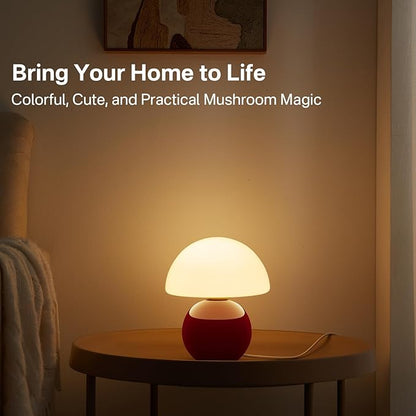 Mushroom Lamp Table Lamp for Bedroom,Desk Bedside Small Lamps for Living Room Night Stands,Mushroom Decor Cute Mini Modern Mid Century Lamps,Unique Aesthetic Home Living Room Decor(Wine Red)