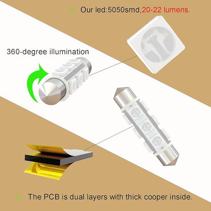 44mm DC 12V 578 LED Festoon Bulb,569 561 562 566 212-2 211-2 6413 LED Bulbs Green for Automotive Interior Door Cargo Lights Non Polarity(Pack 12)