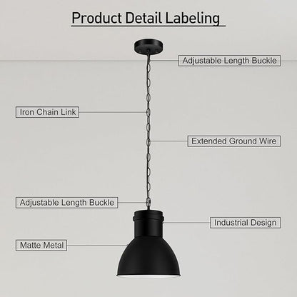 2 Pack Black Pendant Lights Kitchen Island, 10.6" Large Metal Shade and 70.9'' Adjustable Height, Farmhouse Hanging Pendant Light, Modern Pendant Lighting Fixtures for Kitchen Island/Bar, No E26 Bulb