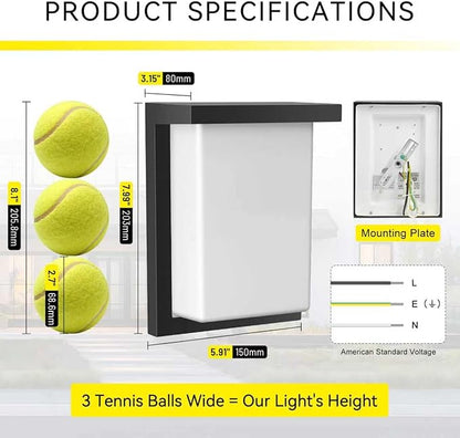 LED Outdoor Wall Porch Light 2 Pack 3000K 4000K 6000K Adjustable Waterproof Modern Wall Sconce Aluminum Exterior Light Fixture Wall Mount ETL IP65 8 Inch 12W Black