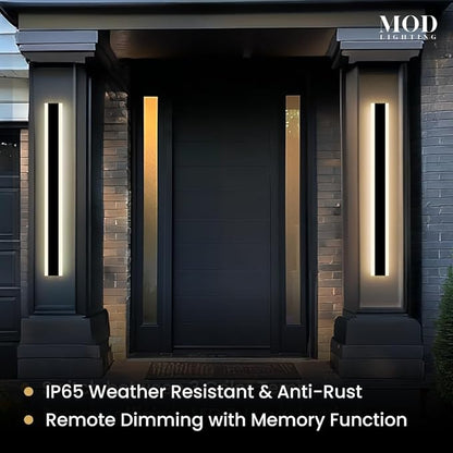 MOD LIGHTING Haylen | Waterproof Outdoor Wall Light, LED Dimmable with Remote 3000K-6000K, Long Outdoor Porch Lights, Wired Lighting Fixture, Patio Exterior Wall Sconce, 1-Pack (Black, 31")