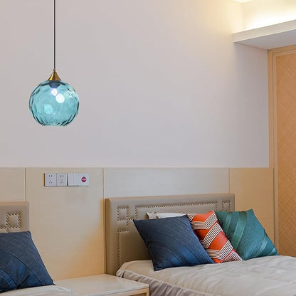 7.8 Inches Blue Glass Globe Pendant Lights Fixtures E26 Modern Farmhouse Glass Ball Pendant Lighting with Gold Brass Finish (Blue)