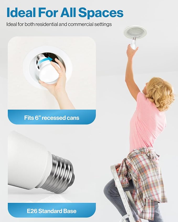 Sunco 20 Pack BR40 LED Light Bulbs, Indoor Flood Lights, Recessed Can Light Bulb, 1400 LM, 17W (100W Equivalent), 6000K Daylight Deluxe, Dimmable, E26 Base, for Home, Bedroom, Kitchen UL.